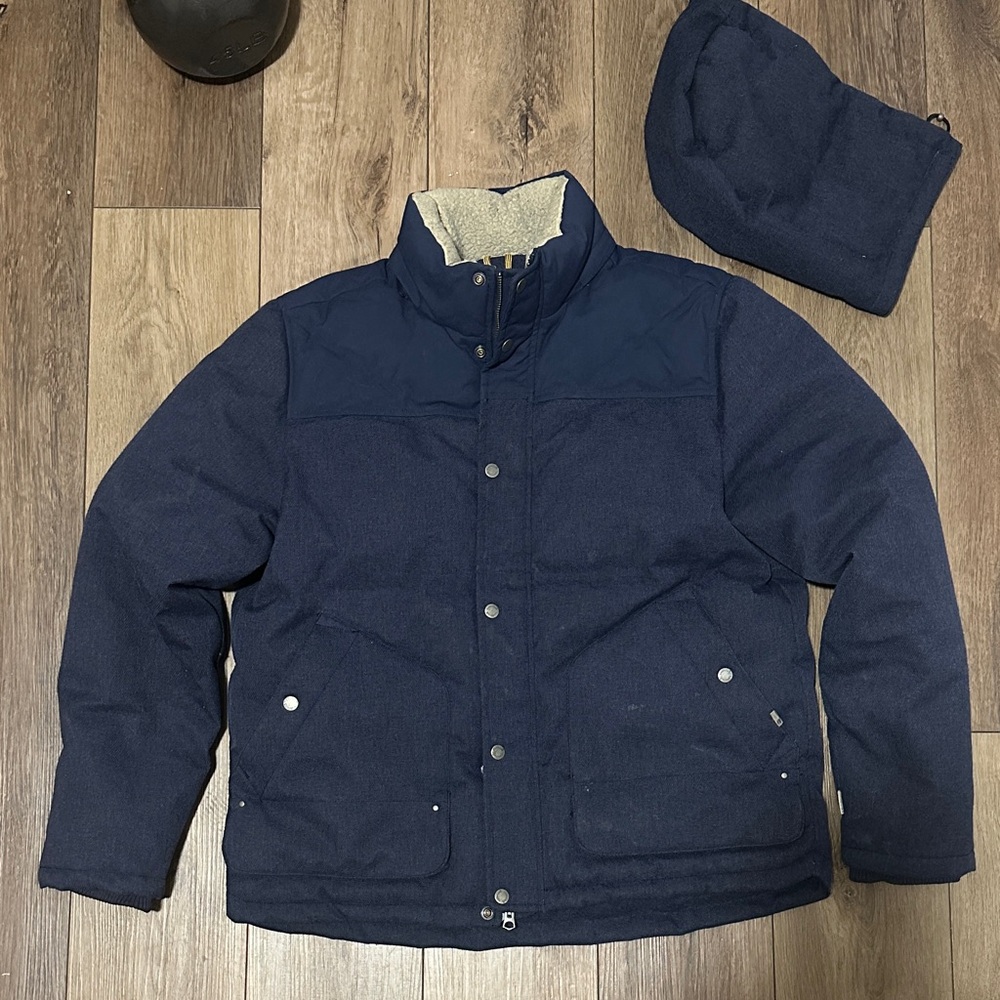 Timberland Navy Quilted Puffer Jacket with Sherpa Trim